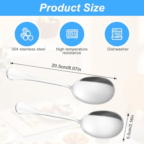 Yuanchu 2 Pcs Large Serving Spoons, Stainless Steel 8 Inch Spoons for Buffet Extra Long Buffet Serving Utensils, Silver Metal Large Spoon Heavy Duty & Dishwasher Safe - Image 3