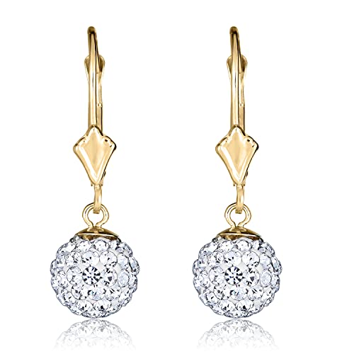Avora 10K Yellow Gold 8Mm Swarovski Elements Crystal Dangle Ball Lever-Back Drop Earrings #TOP1