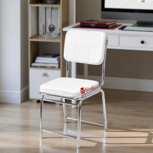 Image of GOYALSON Office Chair Visitor Chair Without arm Rest with Steel Frame and Cushioned seat Back, Chair Without Wheels Holds up to 110 kg Heavy Design (1, White, Heavy 1)