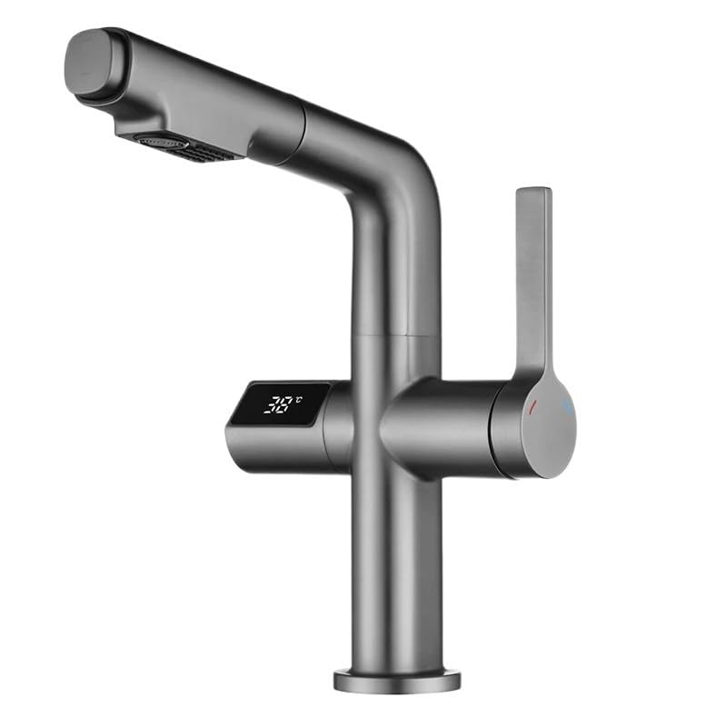 Robinet de lavabo numérique haut de gamme gris mat avec mitigeur de température LCD