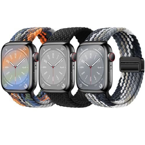 3 Pack Braided Sport Loop Band Compatible with Apple Watch Bands Ultra 3&2 1 49mm 46mm 45mm 44mm 42mm 41mm 40mm 38mm Men Women; Stretchy Nylon Solo Loop Strap for iWatch Series 11 10 9 8 7 6 SE 5 4 3