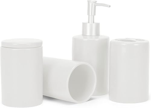 NAT & Jules Chic - Juego de 4 accesorios de baño de cerámica mate de 4.5 pulgadas, color blanco redondeado