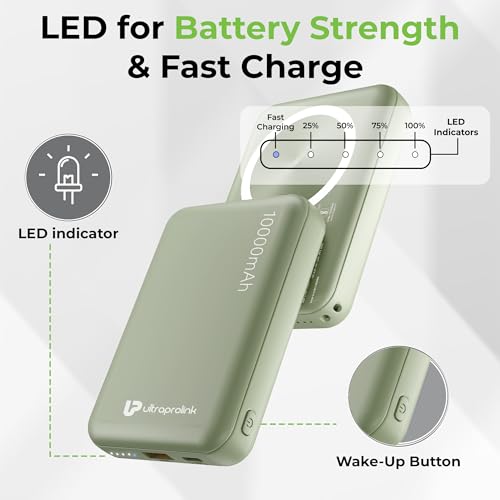 Image of UltraProlink |10000 mAh | Magnetic Mag-Safe Power Bank|Juice-Up Mag 6 |22.5W Type C Port with PD-PPS Support | Mag-Safe Charging for iPhone Series 17,16,15,14,13 | Made in India | Green | UM1120