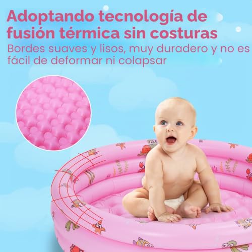 Miniatura 3 de Highttoy Piscina Infantil,Piscina Hinchable Redonda De 51 Pulgadas Piscina Hinchable Bebe Piscina Niña 3 Aros Piscinas Hinchables Juegos Acuáticos Exterior Y Interior, Rosa 130 X 40cm