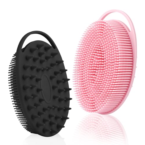 Image of Silicone Body Scrubber, Silicone Loofah, 2 Pcs Silicone Shower Scrubber, Exfoliating Silicone Shower Scrubber, 2 in 1 Silicone Body Scrub Brush Scalp Massager Shampoo Brush for All Skin Men Women Kids