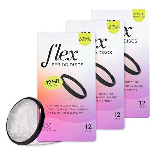 Image of Flex Menstrual Discs | Disposable Period Discs | Reduce Cramps & Dryness | Beginner-Friendly Tampon Alternative | Capacity of 5 Super Tampons | Made in Canada | 3-Pack (36 Total Count)
