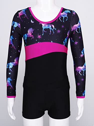 Kids Girls 2Pcs Long Sleeve Gymnastics Dance Outfit Leotard with Shorts Biketard Unitard Tracksuit2
