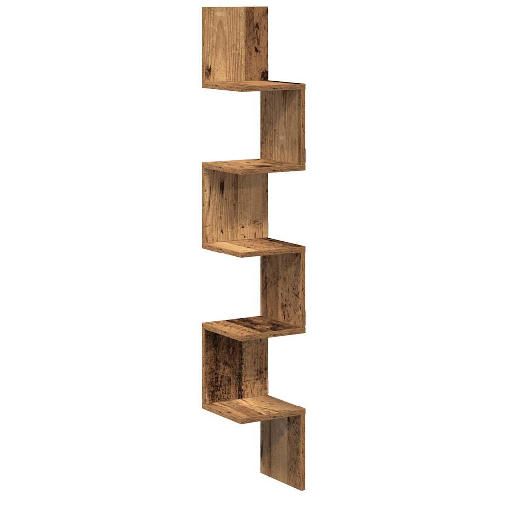 Wandregal Eckregal aus Holzwerkstoff Altholz Optik 20x20x127 5 cm mit 60 kg Tragkraft Platzsparendes Bücherregal für Wohnzimmer Schlafzimmer und Badezimmer