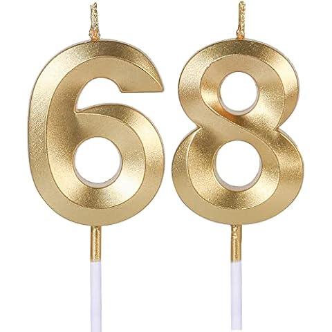 Gold 68th & 86th Birthday Candles for Cakes, Number 68 86 Candle Cake Topper for Party Anniversary Wedding Celebration Decoration Cover