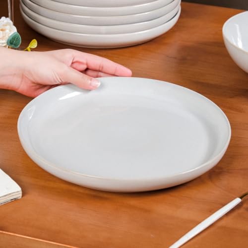 Image of Nestasia Ceramic Set of 6 Dinner Plates (10 Inch Each) - Light Grey Full Plates with Glossy Finish - Perfect for Home, Kitchen, Dining & Gifting
