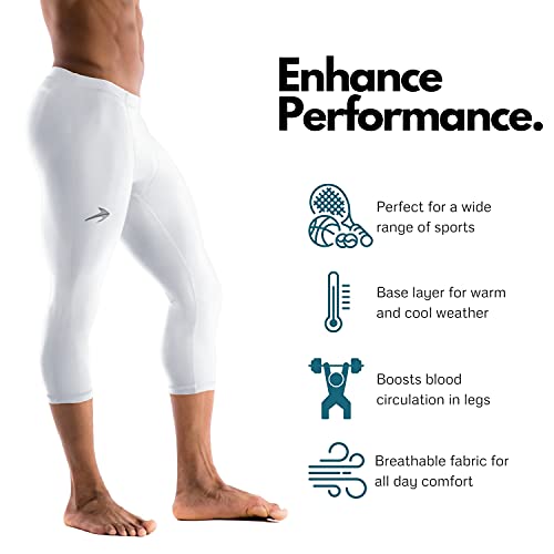 Compressionz Compression Pants Men Running Tights Mens Leggings For Sports (White Capri, S) #TOP2