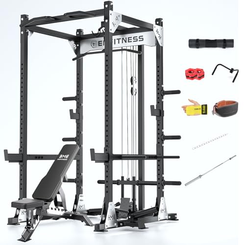 Image of X10 Power Cage with Adjustable Bench /Olympic Barbell /Cable Crossover /Smith Machine System, 4000LB Squat Rack for Home & Garage Gym, with Weight Storage Rack and Training Attachments