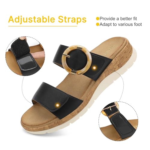 Image of UBFEN Womens Low Wedge Slides Comfy Arch Support Cushioned Footbed