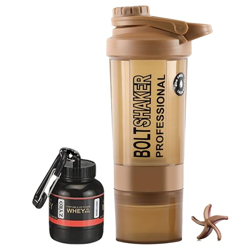Image of Zyro Protein Funnel & Bolt Protein Shaker Bottle with Blending Mixer Ball 600 ml Shaker (Pack of 2, Multicolor, Plastic)