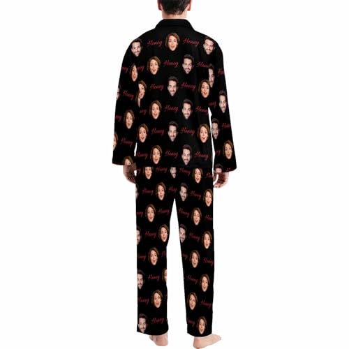 Personalized Pajamas Set with Face Text Custom Pajamas Photo Matching Pj Pants for Couples Men Christmas Valentine's Day4