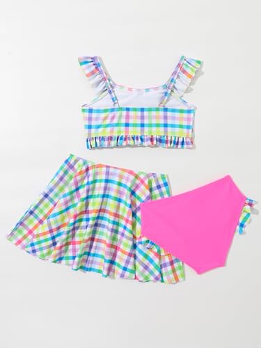 Big Girls 3 Pcs Bathing Suits Ruffles Swim Crop Top Brief with Swimskirts Bikini Sets4