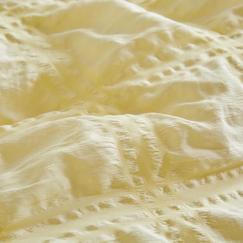 Image of Ruffled Mini Crib Bedding Set Baby Boho Quilted Comforter with Fitted Sheet and Bed Skirt - Cute Soft Breathable Seersucker Shabby Bedding Soft Blanket Only for Mini Crib - Yellow