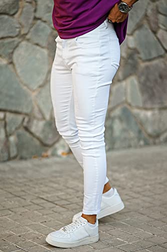 Gingtto Skinny Jeans Men Slim Fit Stretch Elastic Waist Jeans Pants (32, White) #TOP3