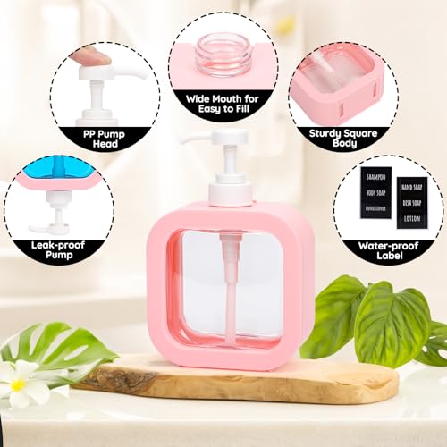 Image of Segbeauty 16.9oz Empty Kitchen Hand Soap Dispenser, Refillable Liquid Soap Dispenser for Bathroom, 500ml Pink Plastic Pump Bottle, Dish Soap Dispensers for Kitchen Sink with Pump and Labels