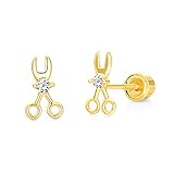 Wellingsale 14K Yellow Gold Polished Scissors Stud Earrings With Screw Back