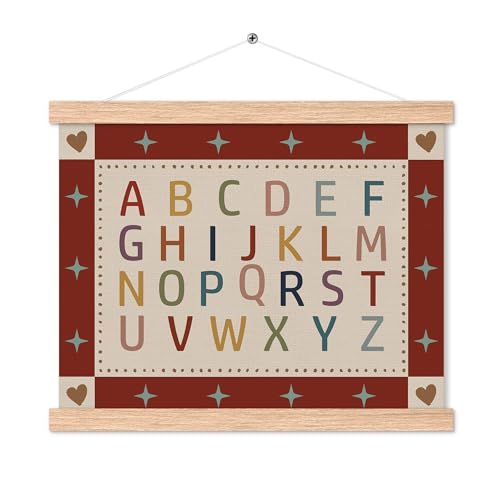 Puyfsdhg Alphabet Classroom Poster Hanger Frame, Classroom Poster Framed with Wood Hanger, Kids Room Decor, Retro ABC Educational Wall Hanging Banner for Kids Room Bedroom Playroom Decor, 16x12in