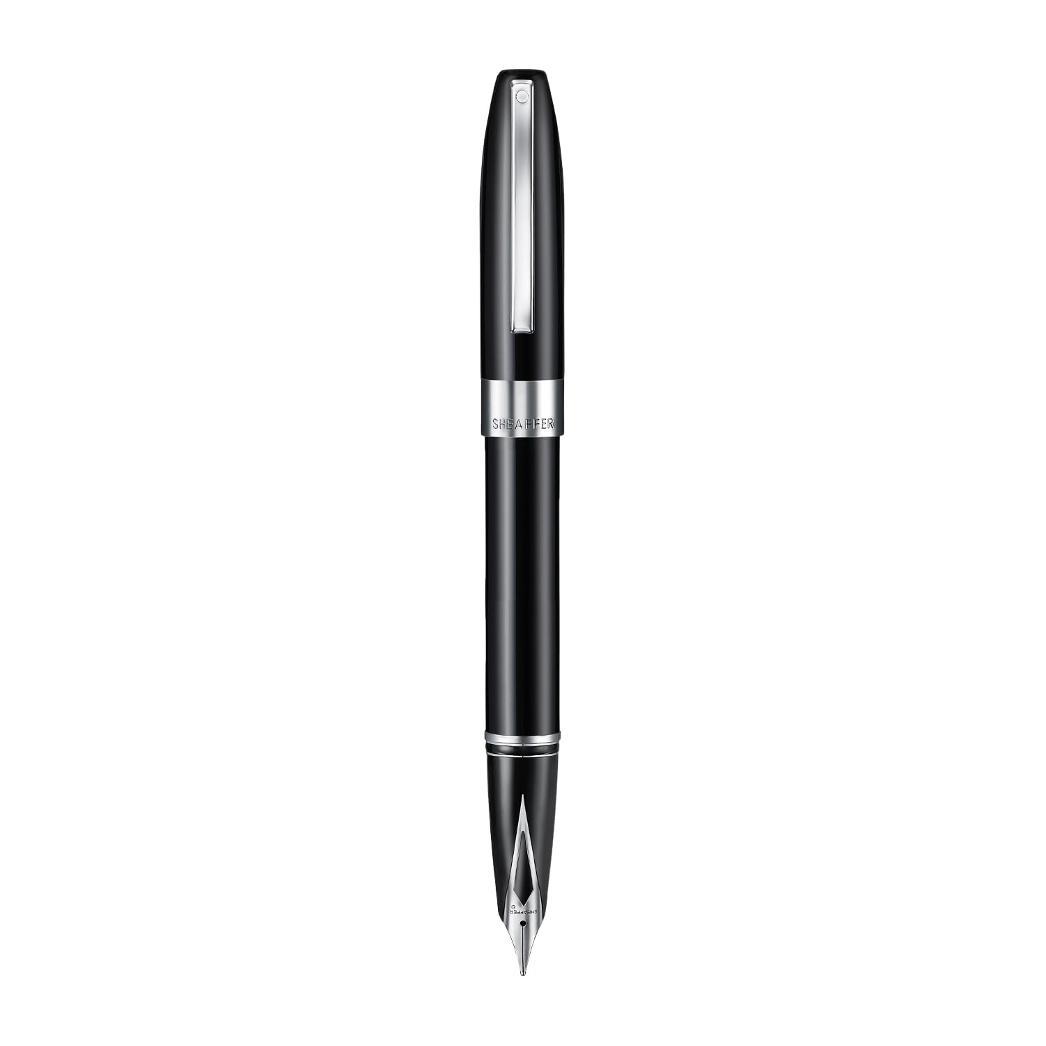Sheaffer Legacy 9064 Stylo plume noir brillant Pointe moyenne incrustée avec bords plaqués palladium avec pochette pour stylo