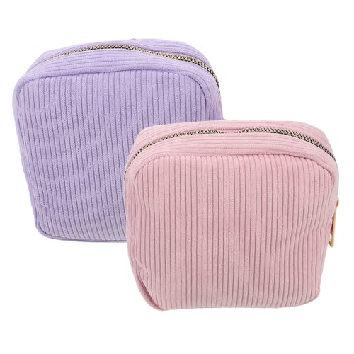 Ciieeo Bolsa para Toallas Sanitarias 2 Piezas de Terciopelo para Adolescentes, Organizador Compacto y Portátil en Colores Morado y Rosa, Tamaño 12,4x12,4 Cm, Adecuado para Escuela y