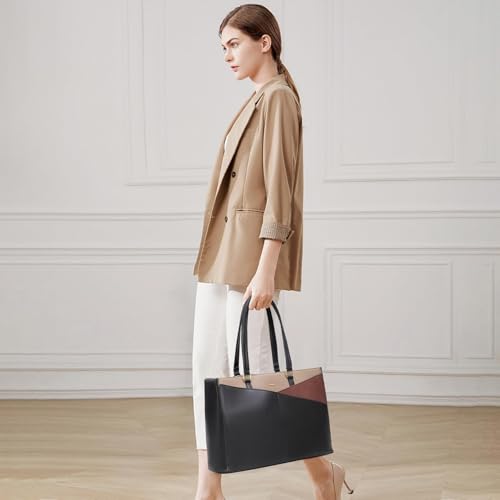 Image of LOVEVOOK Laptop Bag for Women 17.3 Inch Tote Bags Waterproof Leather Briefcase Computer Women Business Office Work Bag,Black /Coffee /Light Brown