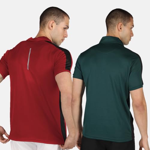 Image of CHKOKKO Men's Active Sports Wear Polo Half Sleeve Gym Tshirt with Button Collar Quick Dry Breathable Perfect for Workout Running Regular Fit Pack of 2