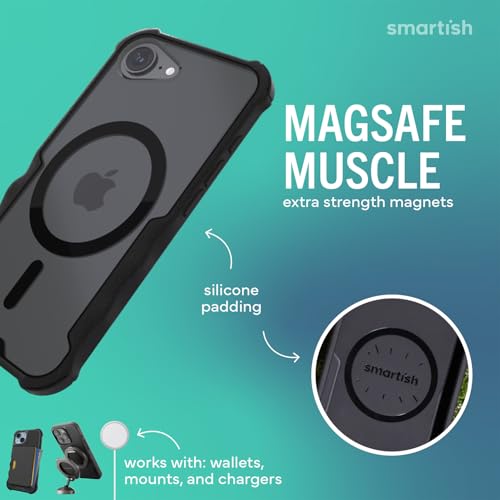 Image of Smartish iPhone 17e /16e MagSafe Case - Gripzilla Protective Magnetic Case for Men [Rugged + Tough] Military Grade Heavy Duty Grip Armor - Drop Tested for iPhone 17e /16e - Clearly Black