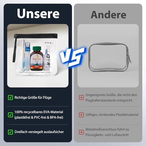 Gpurplebud 1 Liter Beutel Flugzeug Handgepäck - 5 Stück Flugzeug Flüssigkeiten Beutel mit Lanyard Transparente Kulturtasche für Damen & Herren