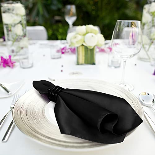 Mceast Satin Cloth Napkins And Napkin Rings Set Of 8, Smooth Fabric Table Napkins And Napkin Holder For Wedding, Birthday Dinner Party, Family Gatherings, Table Decor (Black, 17 X 17 Inches) #TOP5