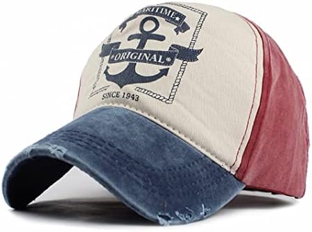 YULOONG Vintage Baseball Cap Washed Denim Fashion Anchor Pattern Outdoor Sun Hat for Men Women 100% Cotton