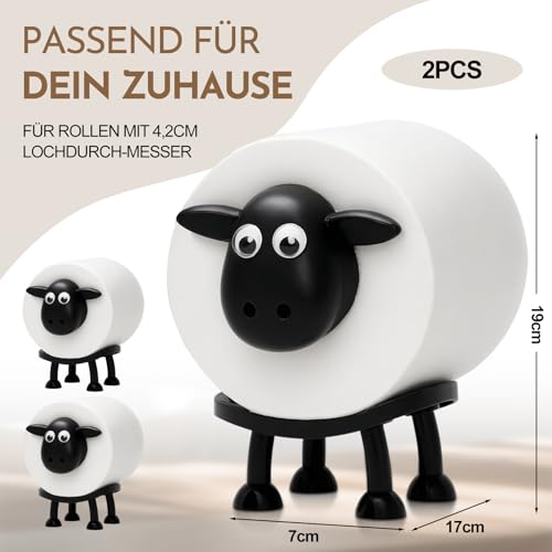 YUEIODDKL 2 Stück Toilettenpapierhalter Schaf, Lustiger Klopapierhalter, Toilettenpapier Deko Schwarz, Toilettenrollenhalter WC, Klorollenhalter Schaf für 38 und 42mm Rollen