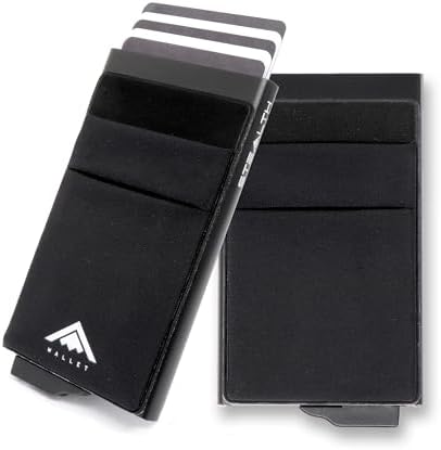 Stealth Wallet - Smart Minimalist Cards Holder  RFID Blocking Pop Up Wallets with Gift Box - Credit Card Holders with Contactless Protection (Black with Brown Crazy Horse Leather and Coin Pocket)