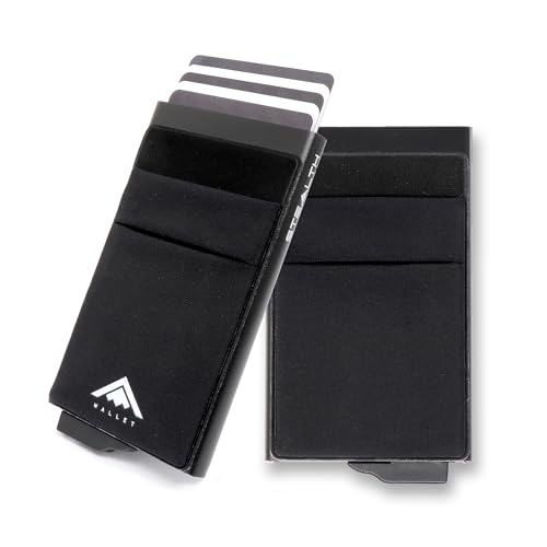 Stealth Wallet  Tarjeteros Minimalistas   Carteras Desplegables con Bloqueo RFID/NFC con Caja de Regalo   Tarjetero y Protección sin Contacto (Aluminio Negro con Bolsillos Elásticos para Dinero)