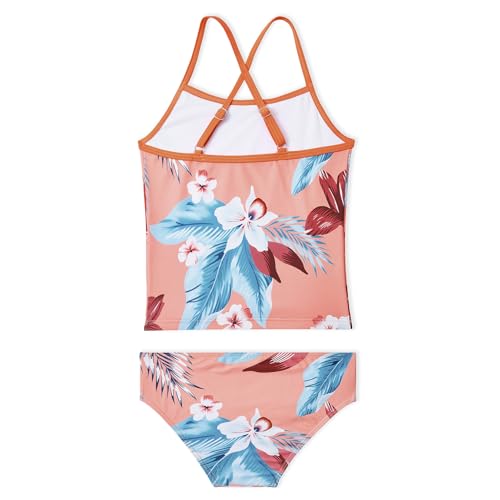 Image of Century Star Girls Swimsuit Two Piece Tankini Swimwear with Boyshort Bathing Suit for Kids Toddler Beach Swimsuits Pink Leaf Flower 10