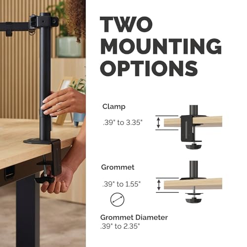 Image of Fellowes Everyday Adjustable Single Monitor Arm - Supports Screens up to 32 inch Weighing 19.84 lbs, Tilt, Swivel, Rotate, VESA 75 /100, Clamp or Grommet Mount, Cable Management