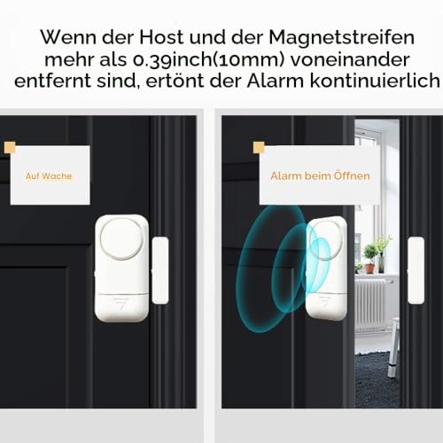 Shackcom 4pcs Fensteralarm Türalarm Selbstklebend Alarm Fenster 120dB mit Wireless Magnetsensor...