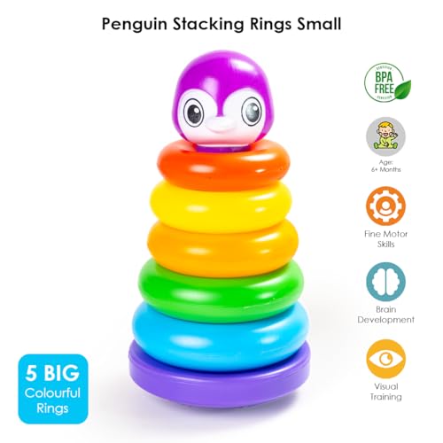 Image of Ratna's Penguin Stacking Rings Junior Plastic Stack Up Educational Toy Multicolor 5 Rings Tower for Kids 1+ Years
