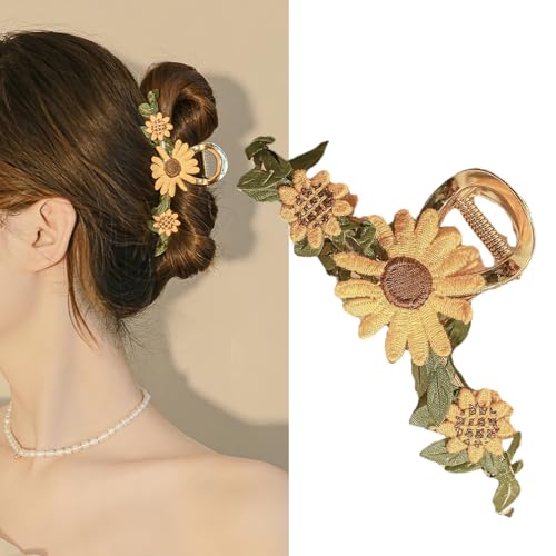 Elegant Sunflower Metal Hair Clips Nonslip Daisy Sunflower Fashion Art Style Metal Strong Hold Hair Claw Clips for Women's Thick Hair Headwear Accessories