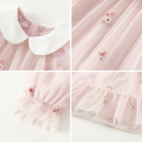 DAVE&BELLA Baby Girls Tulle Dress Long Sleeve Ruffed A-Line Princess Dress Flower Girl Embroidery Bowknot Wedding Party Dress4