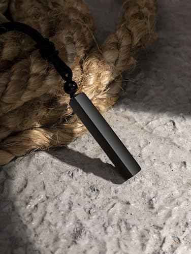 MINACHI Black Obsidian Geometric Vertical Bar Pendant Necklace with Braided Cord, Spiritual Protection Healing Jewelry Gift for Men and Women4