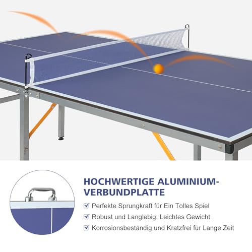 GYMFLEX 182x91cm Tischtennistisch faltbar & tragbar Mid-Size Ping Pong Tisch Set für Indoor & Outdoor Spiele mit Netz, 2 Tischtennisschläger & 3 Bälle