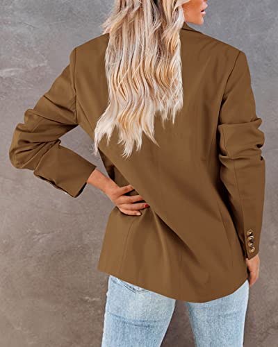 Newffr 2023 Women's Blazers Casual Open Front Long Sleeve Lapel Collar Work Office Jacket Summer Outwear Brown #TOP3
