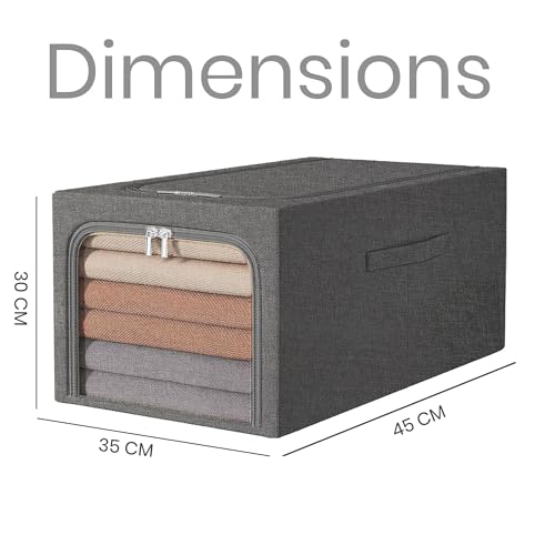 Image of Yellow Weaves 6 Pcs Clothes Organizer for Wardrobe, Foldable, Stackable, Space Saver Closet Basket, Cupboard Almirah Organizer, Storage Box for Clothes (Grey, Large)