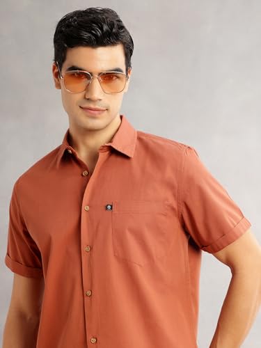 Image of Thomas Scott Men's Premium Slim Fit Casual Shirt | 100% Cotton Twill | Short Sleeves | Spread Collar | Solid Smart Casual Shirt for Men