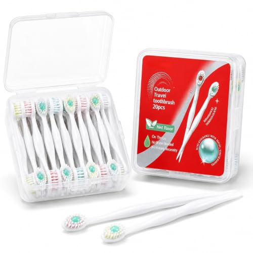 20 Piezas Mini Cepillos de Dientes, Cepillo Dientes Viaje Desechables con Pasta Portátil Blanco Coolmint para Higiene Bucal, Frescura Inmediata