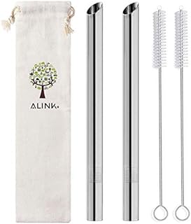 [Pointed Design] ALINK Reusable Metal Boba Straws, 1/2" Wide Stainless Steel Smoothie Straws for Bubble Tea/Tapioca Pearl, 2 Straws + 2 Cleaning Brush + 1 Case