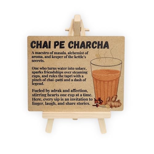 tinydabba Wooden Chai Pe Charcha Plaque with Easel by tinydabba